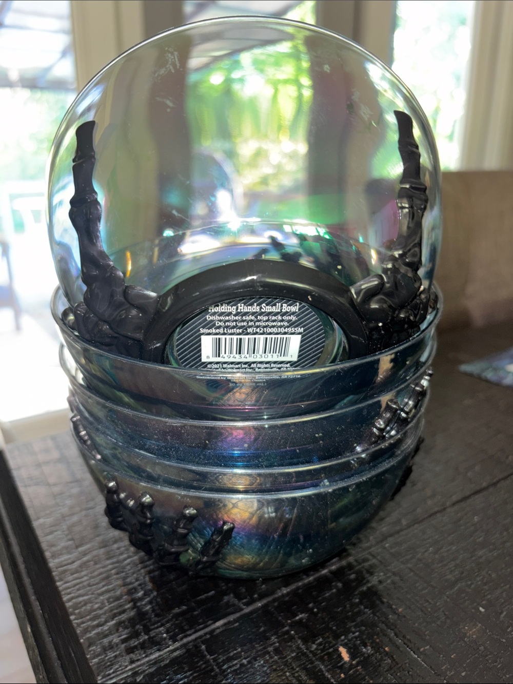 Iridescent Glass Decorative Bowl - Black Accent